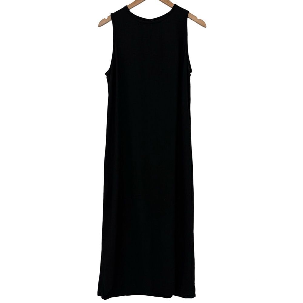 Eileen Fisher Linen Blend Sleeveless Midi Dress in Black | Medium